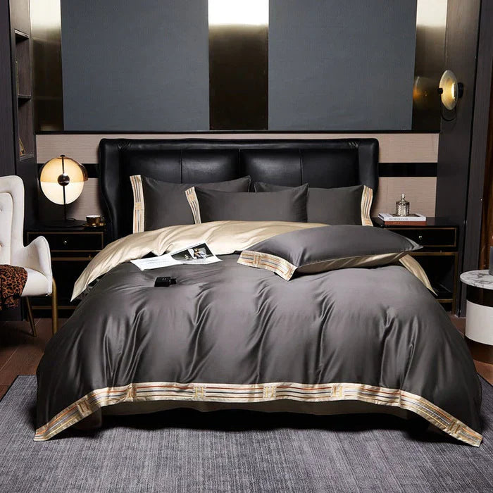 Brehn | Satin Baumwolle Bestickte Bettwäsche Set - Luxora