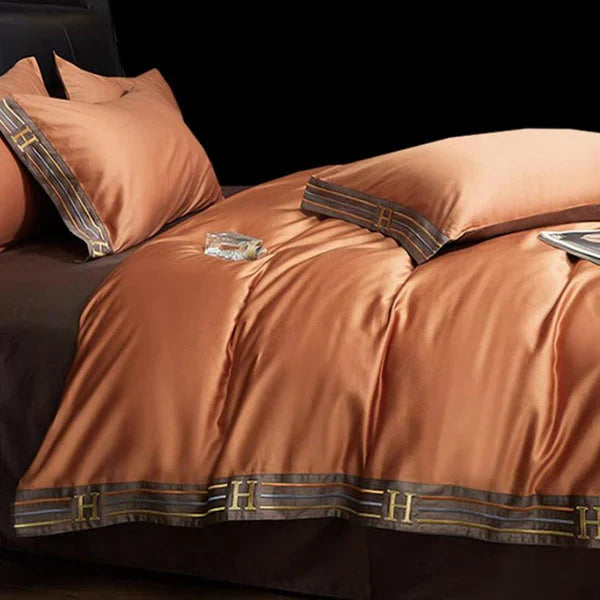 Brehn | Satin Baumwolle Bestickte Bettwäsche Set - Luxora
