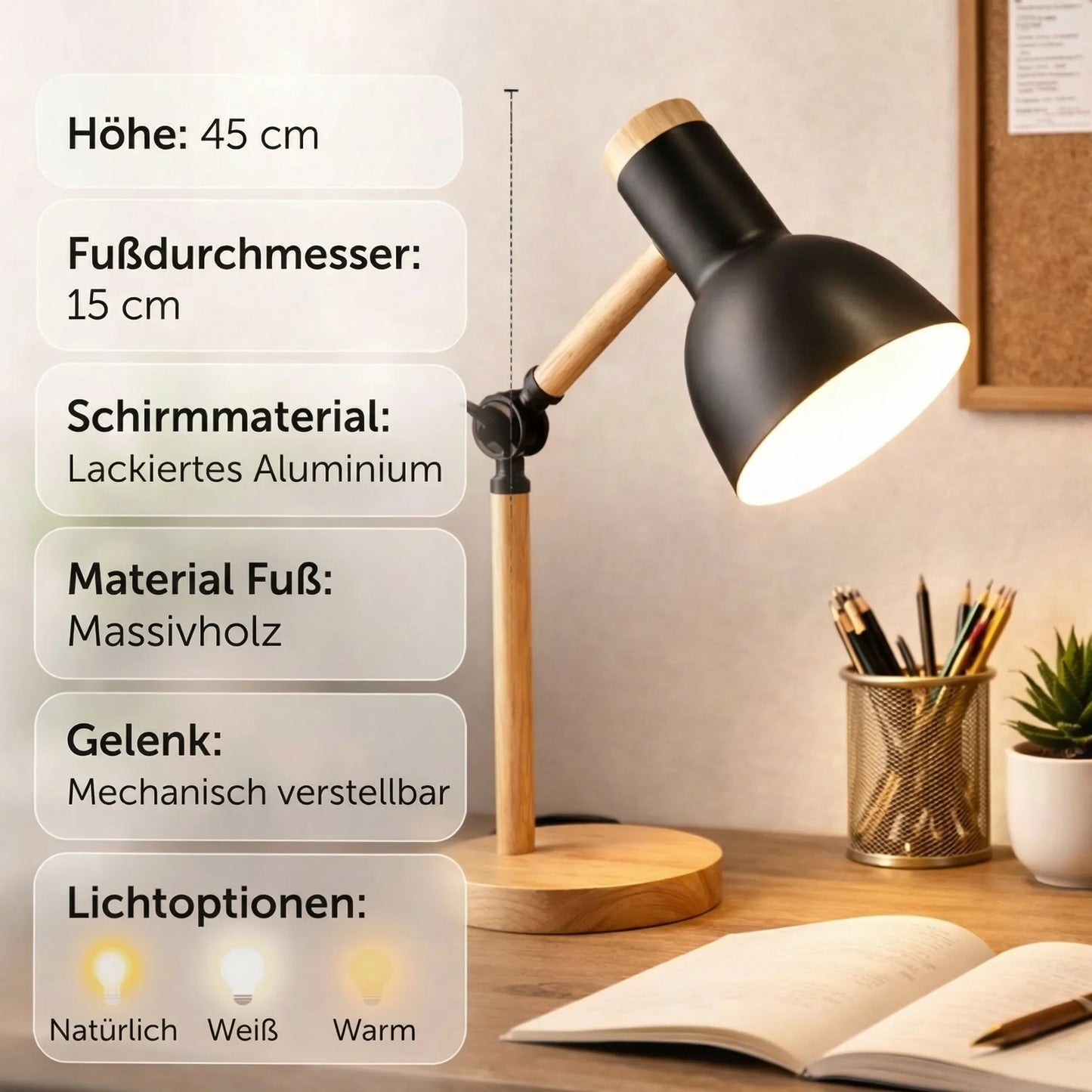 HoutLicht Tischlampe für Schreibtisch | Brehn