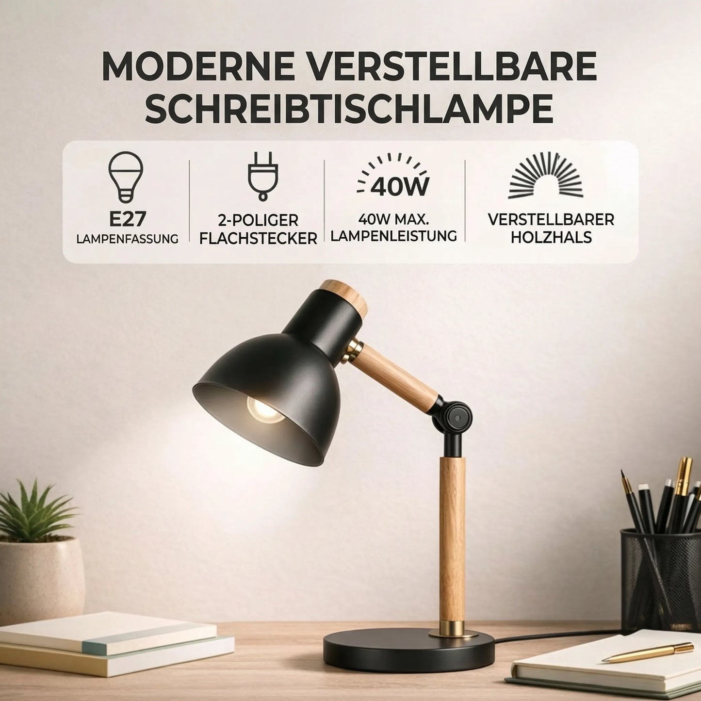 HoutLicht Tischlampe für Schreibtisch | Brehn