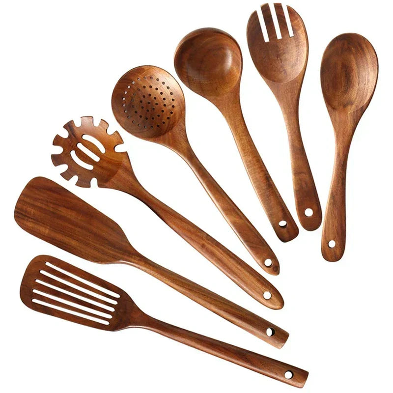 Nachhaltige Teakholz-Küchenutensilien Set - Umweltfreundliche Kochaccessoires | Brehn