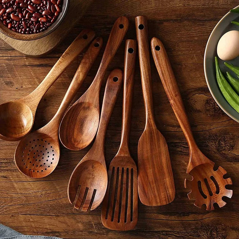 Nachhaltige Teakholz-Küchenutensilien Set - Umweltfreundliche Kochaccessoires | Brehn