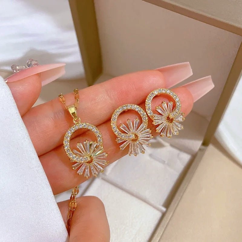 Brehn | Schimmernde Blumen-Diamant-Halskette und Ohrringe