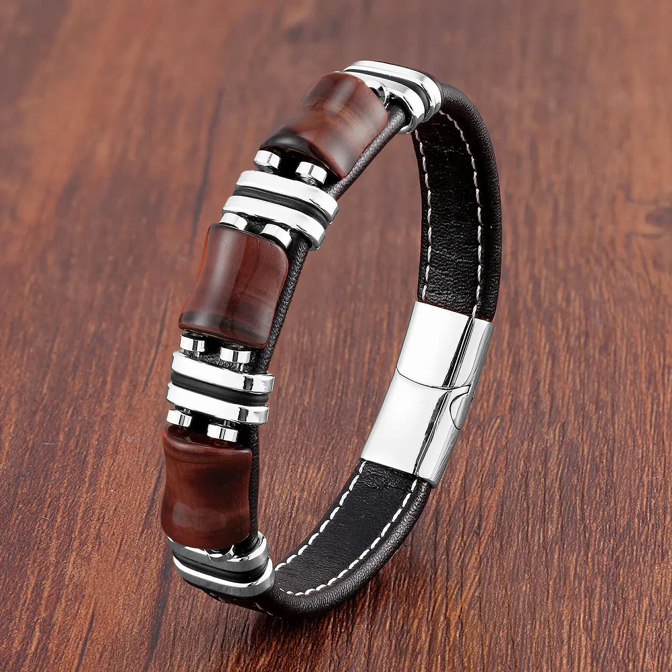 Lederarmband mit Tigerauge-Naturstein