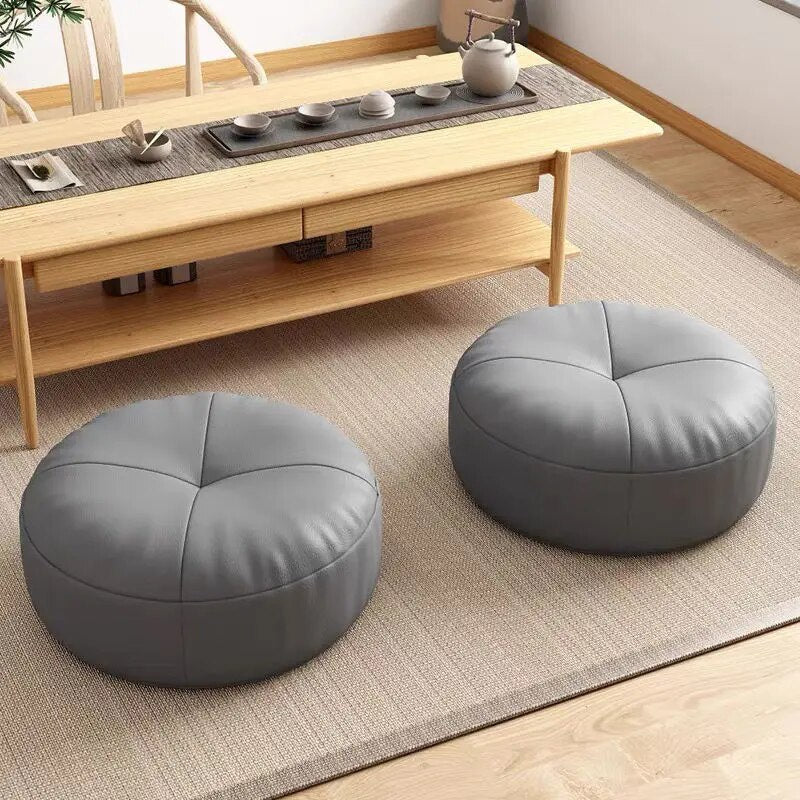 Einfaches japanisches Stil Nappa-Leder Fußkissen Rund | Brehn