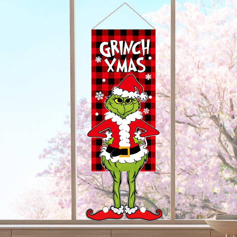 Brehn | Weihnachtsdekoration Hängender Grinch Gesichtsloser Puppen Tür Hängende Flagge Gartenflagge