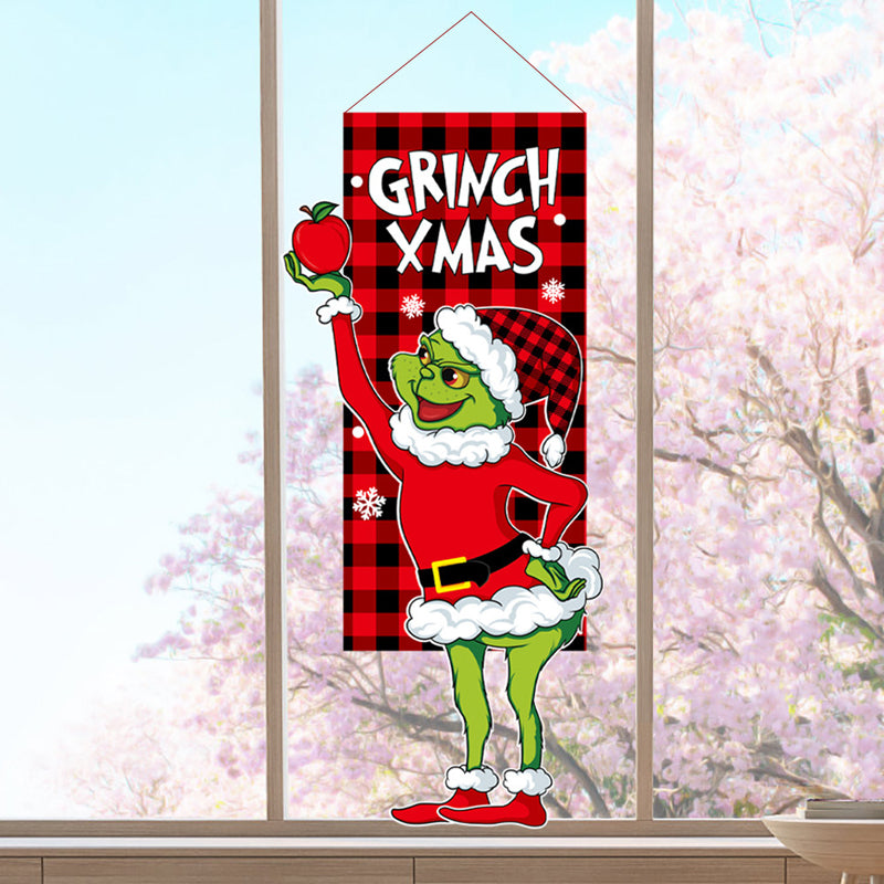 Brehn | Weihnachtsdekoration Hängender Grinch Gesichtsloser Puppen Tür Hängende Flagge Gartenflagge