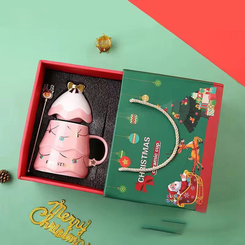 Brehn | Weihnachtsbecher Geschenk mit Deckel und Rührer Große Kapazität Keramikkaffeetasse