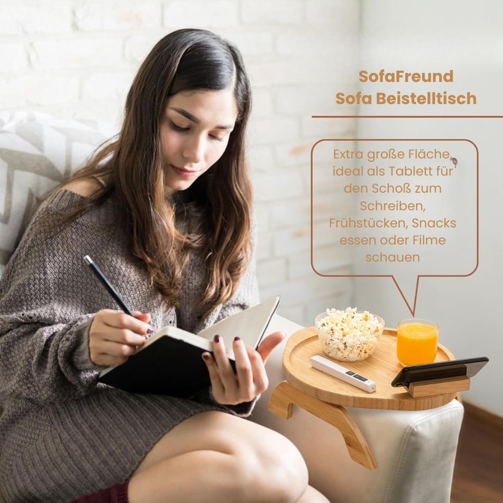 SofaNest Armlehnen Tisch Holz Sofa Beistelltisch Mit Telefonhalter | Brehn