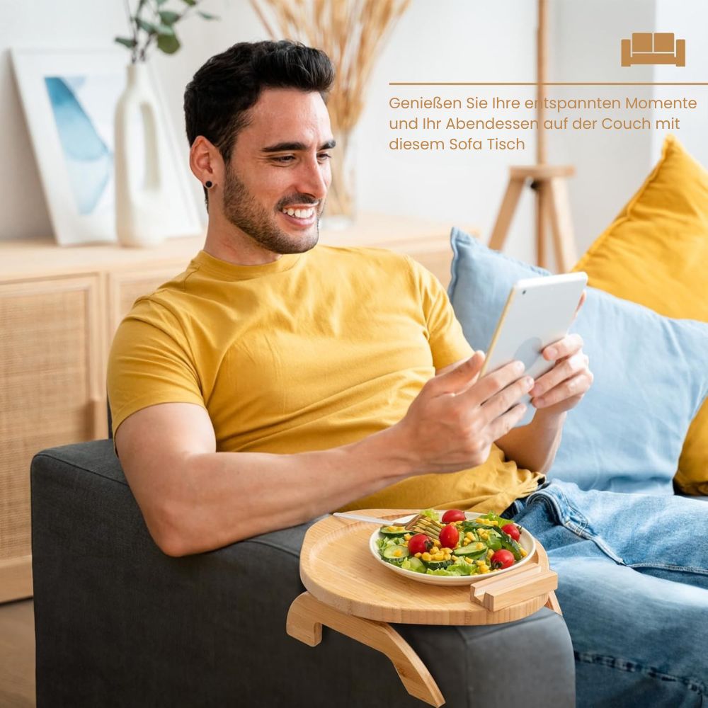 SofaNest Armlehnen Tisch Holz Sofa Beistelltisch Mit Telefonhalter | Brehn