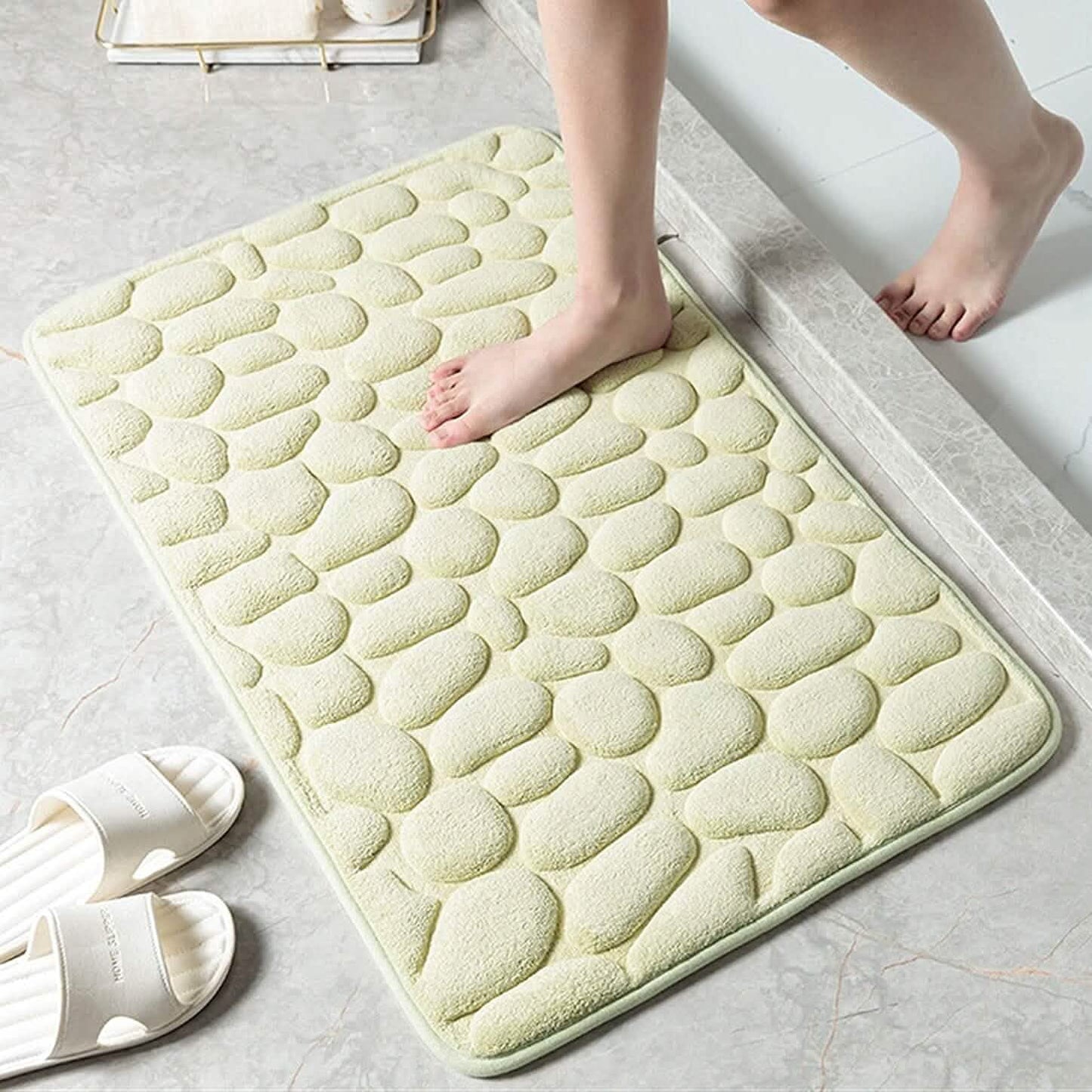 Weiche Badematte aus Memory-Schaum mit rutschfestem Grabsteinmuster