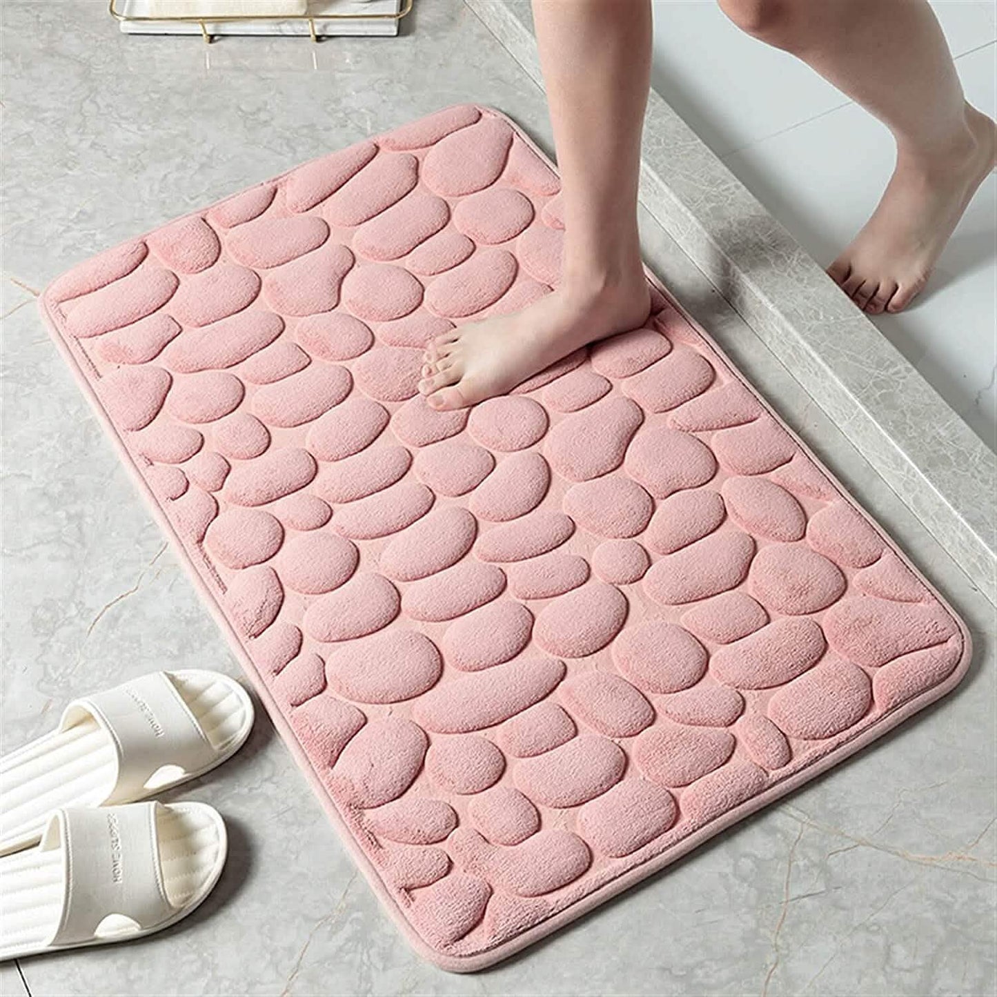 Weiche Badematte aus Memory-Schaum mit rutschfestem Grabsteinmuster