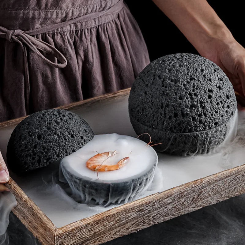 Spezial Lava-Stein Planet Sashimi Meeresfrüchte Trockeneis Servierplatte | Brehn