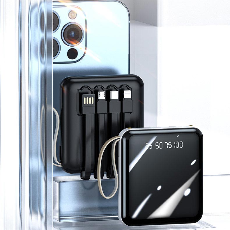 Schnelllade 20000mAh Mini Powerbank mit integrierten Kabeln