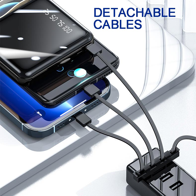 Schnelllade 20000mAh Mini Powerbank mit integrierten Kabeln