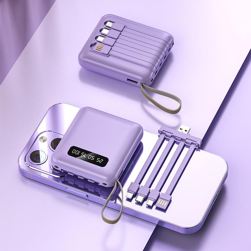 Schnelllade 20000mAh Mini Powerbank mit integrierten Kabeln