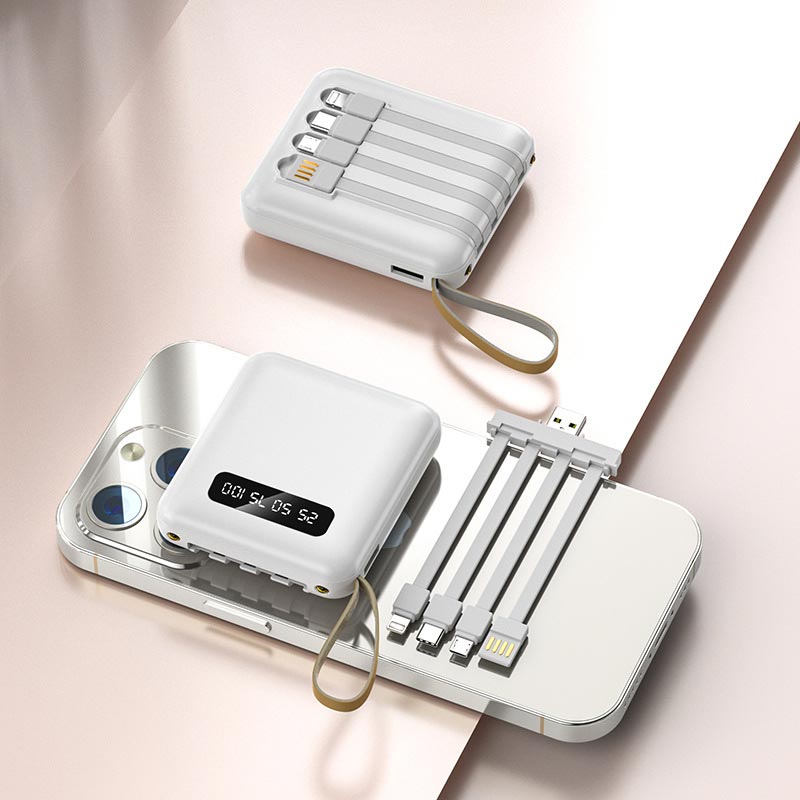 Schnelllade 20000mAh Mini Powerbank mit integrierten Kabeln