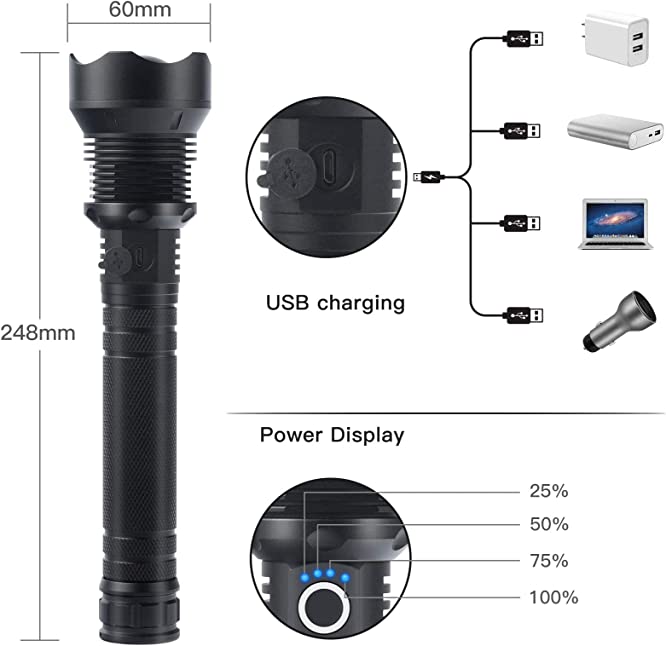 Brehn | LuxeBeam Hochleistungs-Taschenlampe | Superhelle, langlebige und wiederaufladbare Taschenlampe für jede Situation