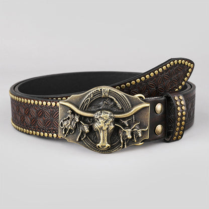 Vivolux Vintage Western Gürtel mit Tiermotiv-Schnalle – 4 Designs, S–XL