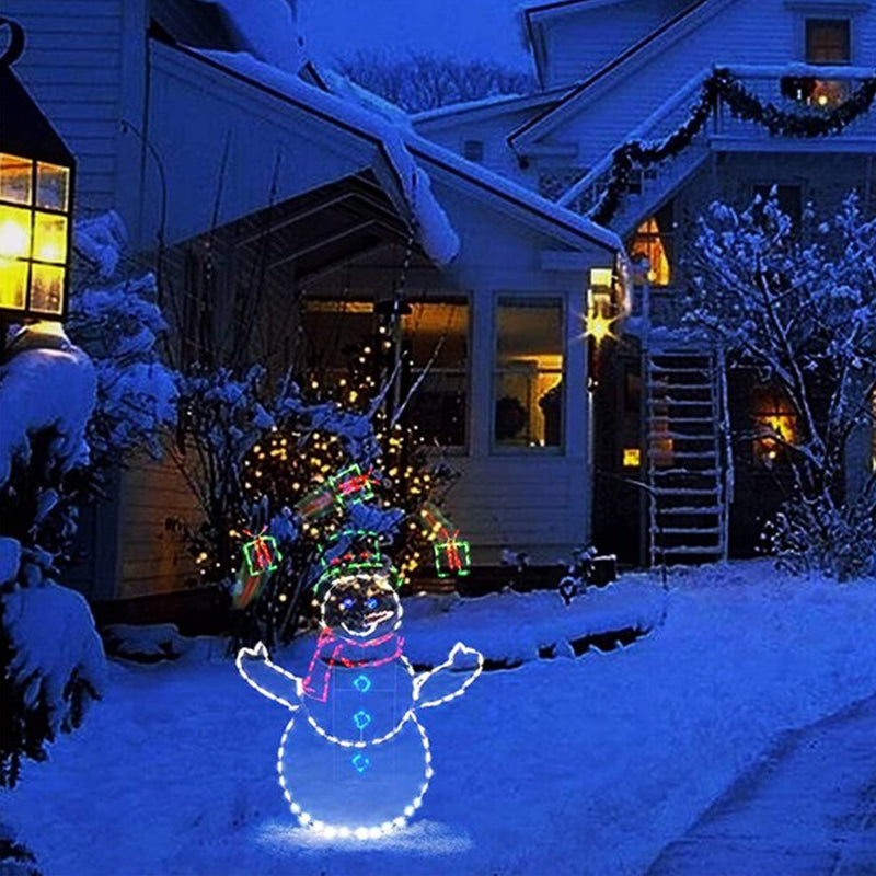 Animierte LED-Schneeballschlacht-Lichterkette | Weihnachtsdeko für draußen: Schneemann & Pinguin