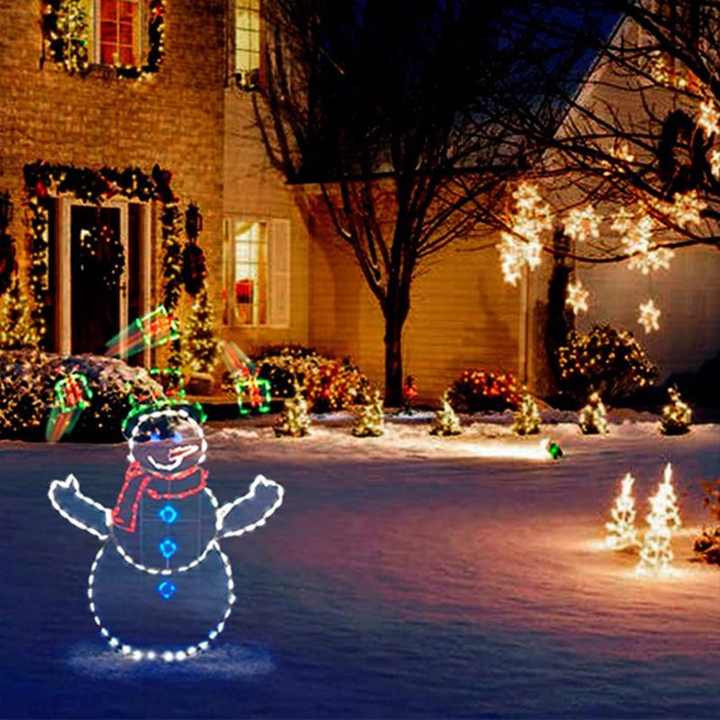 Animierte LED-Schneeballschlacht-Lichterkette | Weihnachtsdeko für draußen: Schneemann & Pinguin