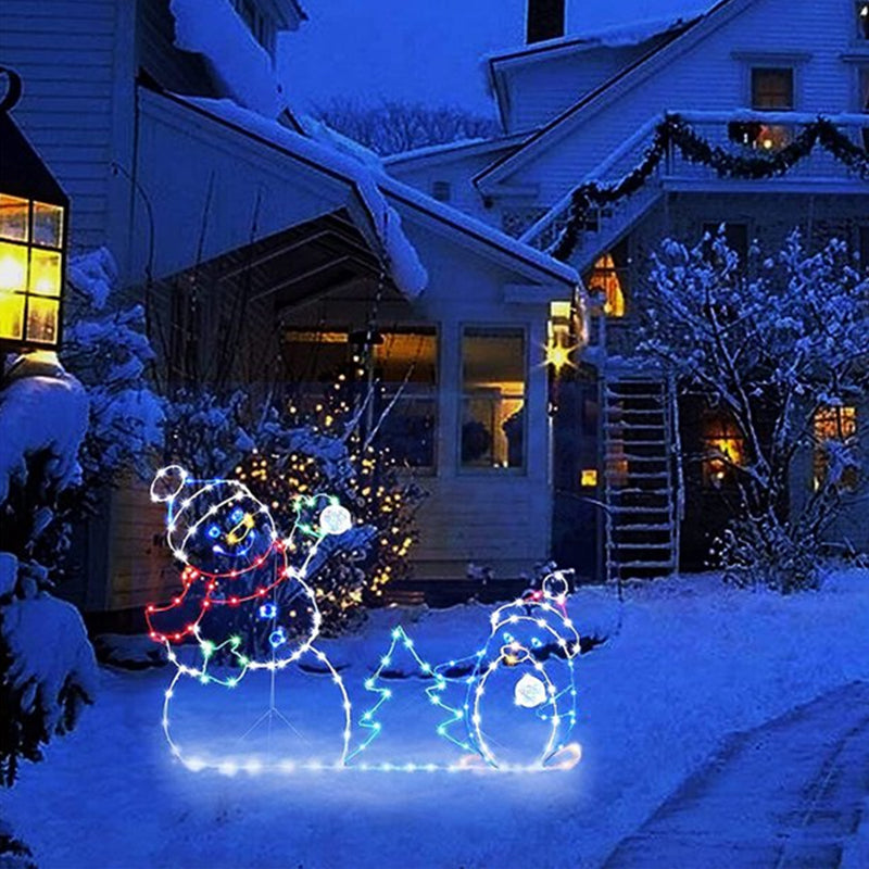 Animierte LED-Schneeballschlacht-Lichterkette | Weihnachtsdeko für draußen: Schneemann & Pinguin