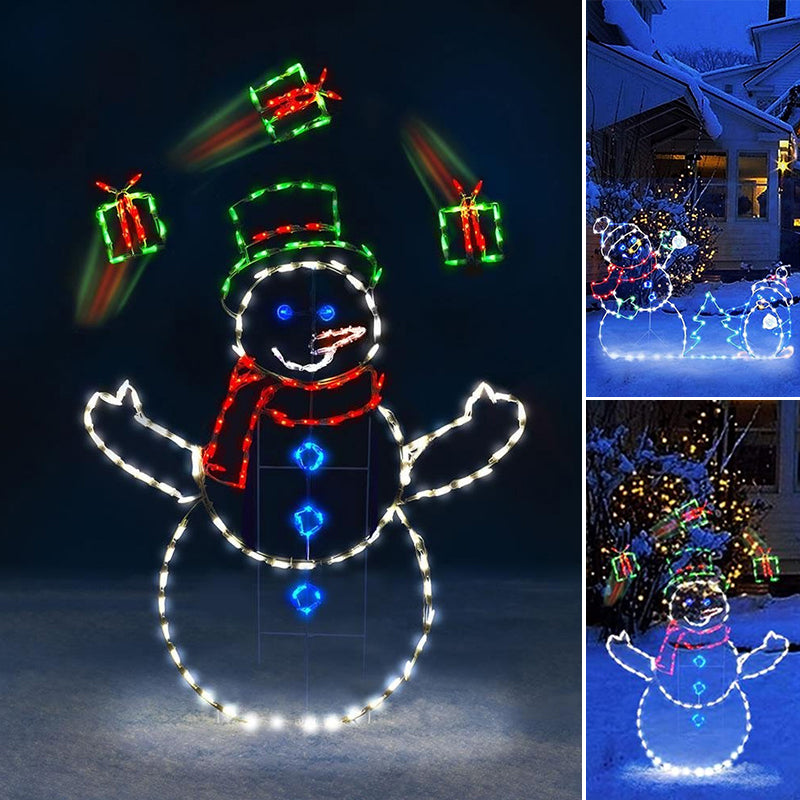 Animierte LED-Schneeballschlacht-Lichterkette | Weihnachtsdeko für draußen: Schneemann & Pinguin