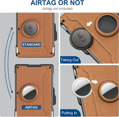 Herren-Geldbörse – mit aufklappbarem Aluminiumetui. Minimalistische Geldbörse mit Geldklammer aus Leder und Platz für Kreditkarten. RFID-Schutz.