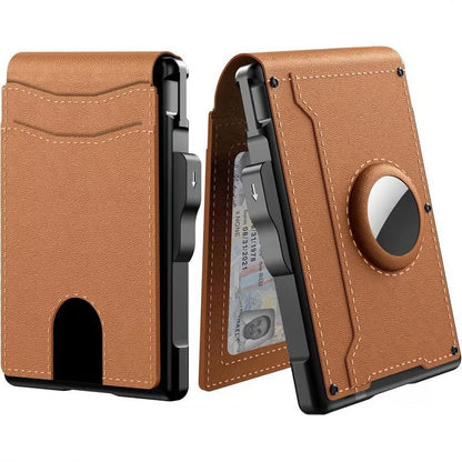 Herren-Geldbörse – mit aufklappbarem Aluminiumetui. Minimalistische Geldbörse mit Geldklammer aus Leder und Platz für Kreditkarten. RFID-Schutz.