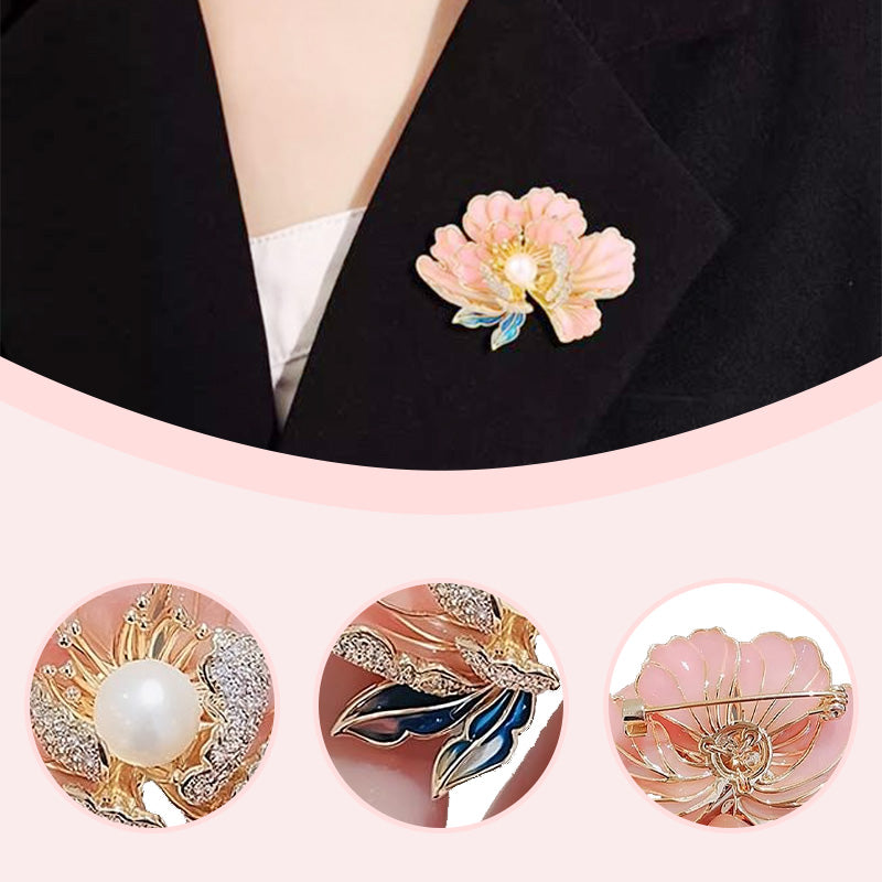 Elegante emaillierte Pfingstrosenbrosche für Damen