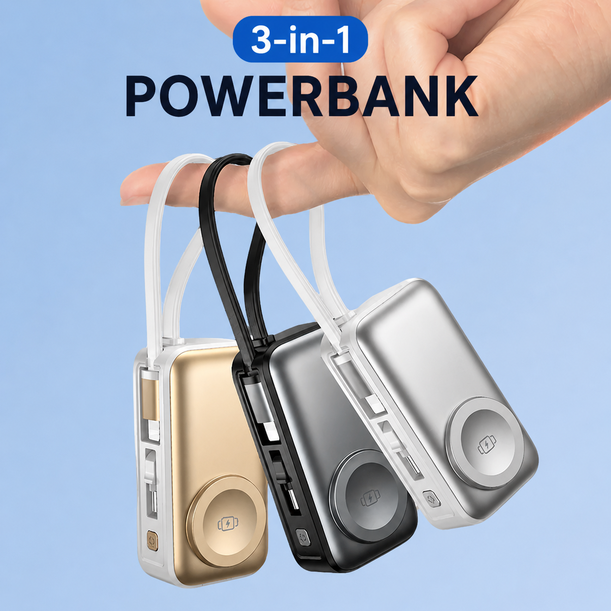 Magnetische 3-in-1 Powerbank mit kabelloser Ladung | Brehn