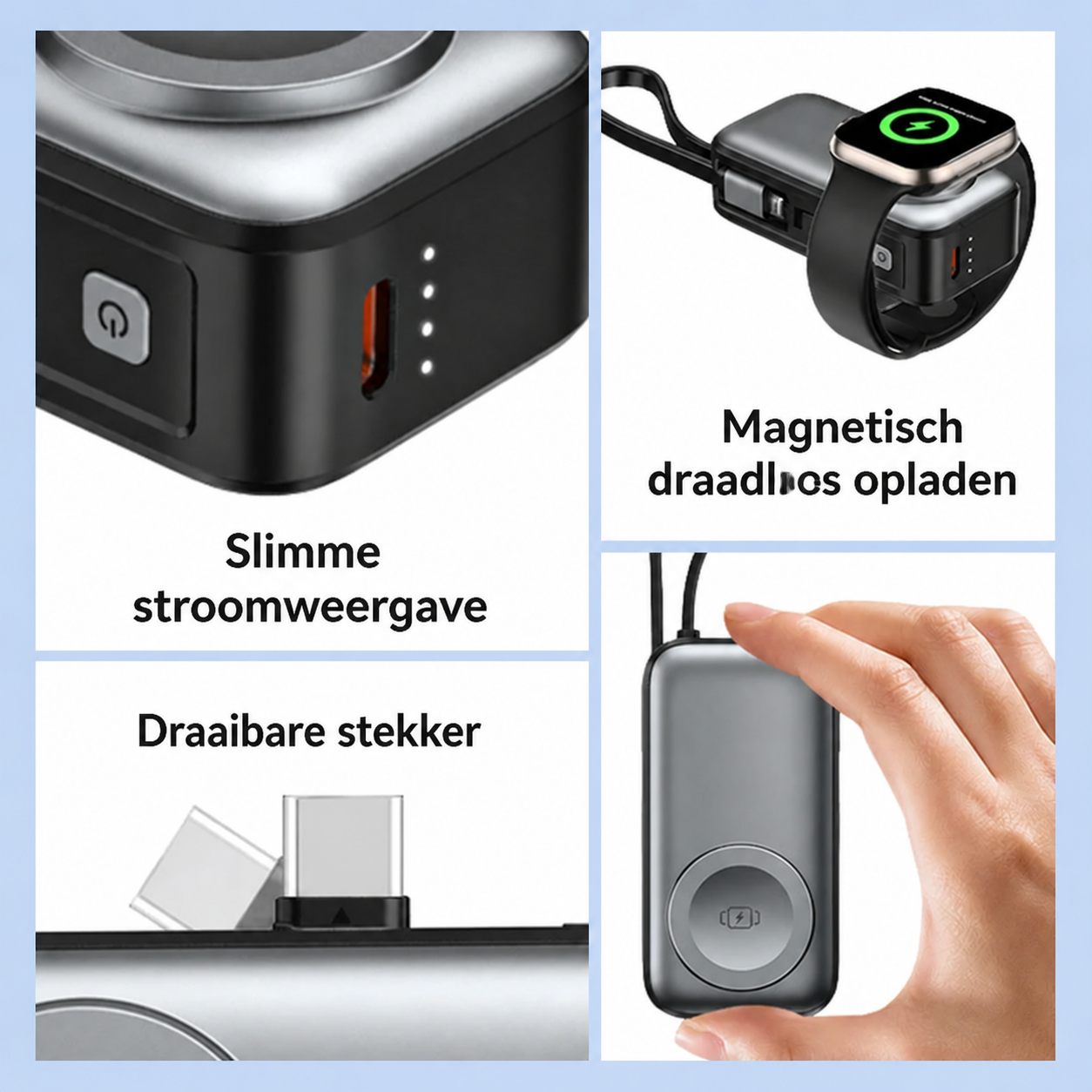 Magnetische 3-in-1 Powerbank mit kabelloser Ladung | Brehn