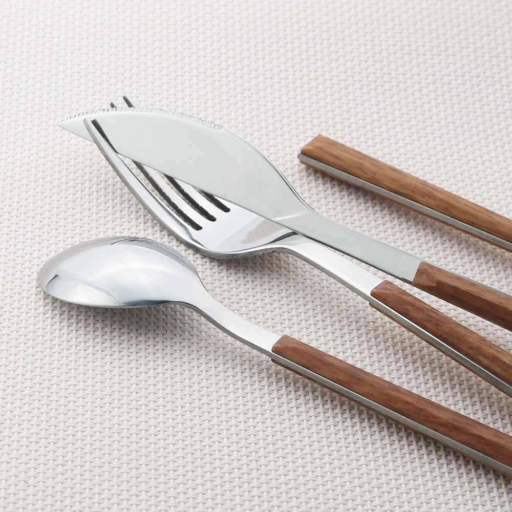 Edelstahl Geschirrset Imitation Holz Marmor Griff Set | Brehn