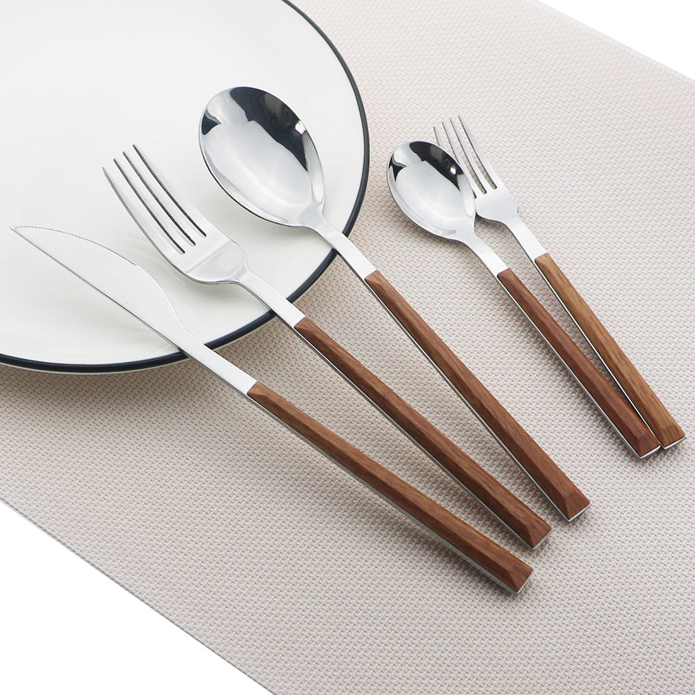 Edelstahl Geschirrset Imitation Holz Marmor Griff Set | Brehn