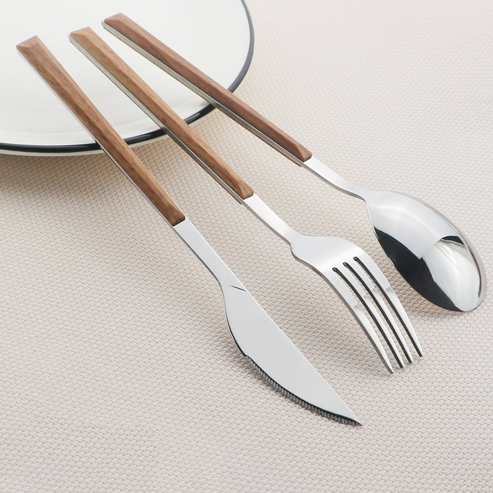 Edelstahl Geschirrset Imitation Holz Marmor Griff Set | Brehn