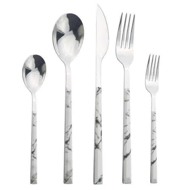 Edelstahl Geschirrset Imitation Holz Marmor Griff Set | Brehn