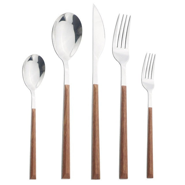 Edelstahl Geschirrset Imitation Holz Marmor Griff Set | Brehn