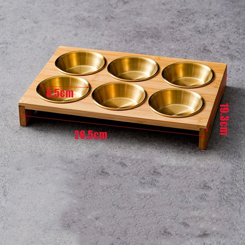 Edelstahl Dip Schalen auf Bambus Serviertablett Set | Brehn
