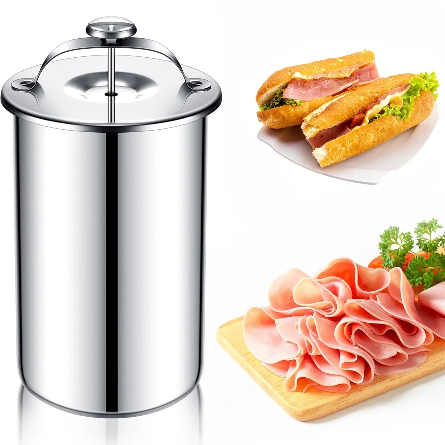 Edelstahl Schinkenmacher Fleischpresse Kochform mit Thermometer | Brehn