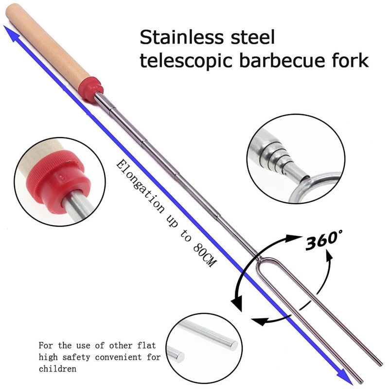 Edelstahl Holzgriff Verstellbarer BBQ-Gabelspieß | Brehn