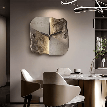 StoneAura – Moderne Wanduhr in Sandsteinoptik mit geräuschlosem Quarzwerk