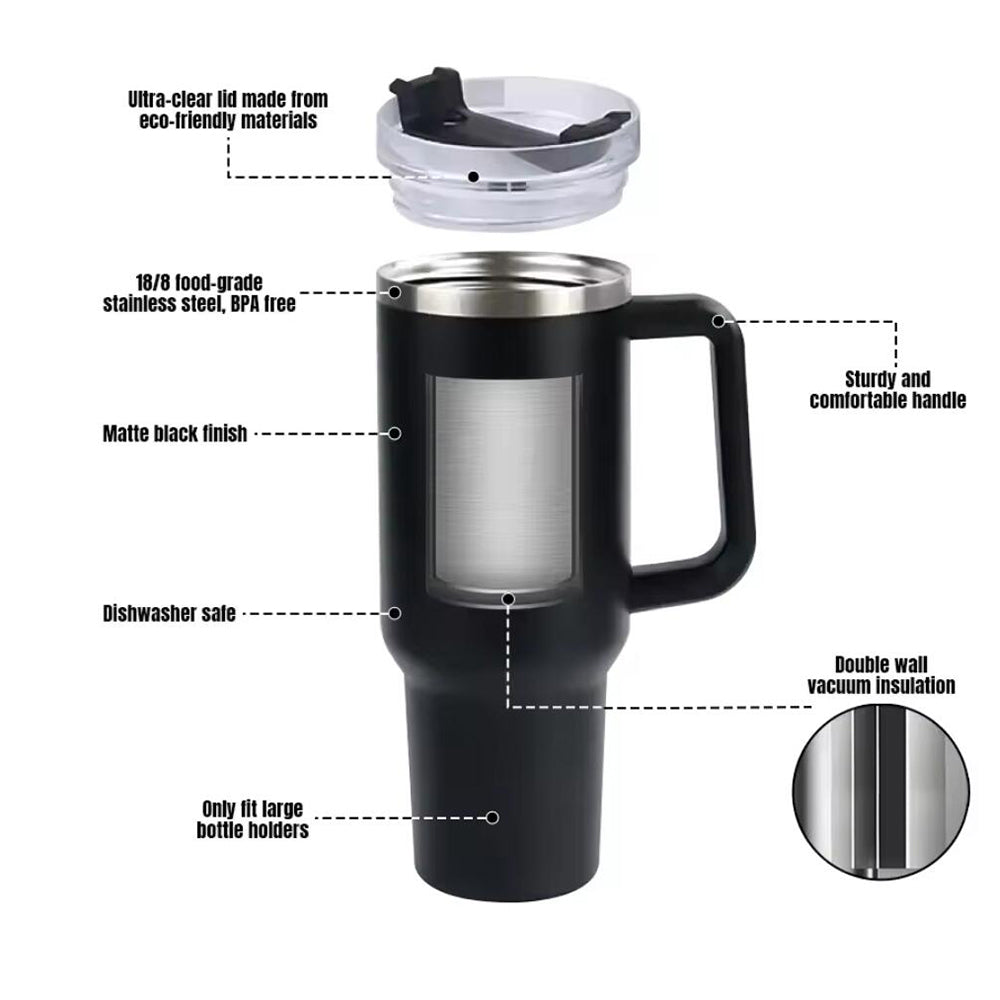 Tumbler Thermobecher 1200 ml mit Griff, Deckel und Strohhalm | Brehn
