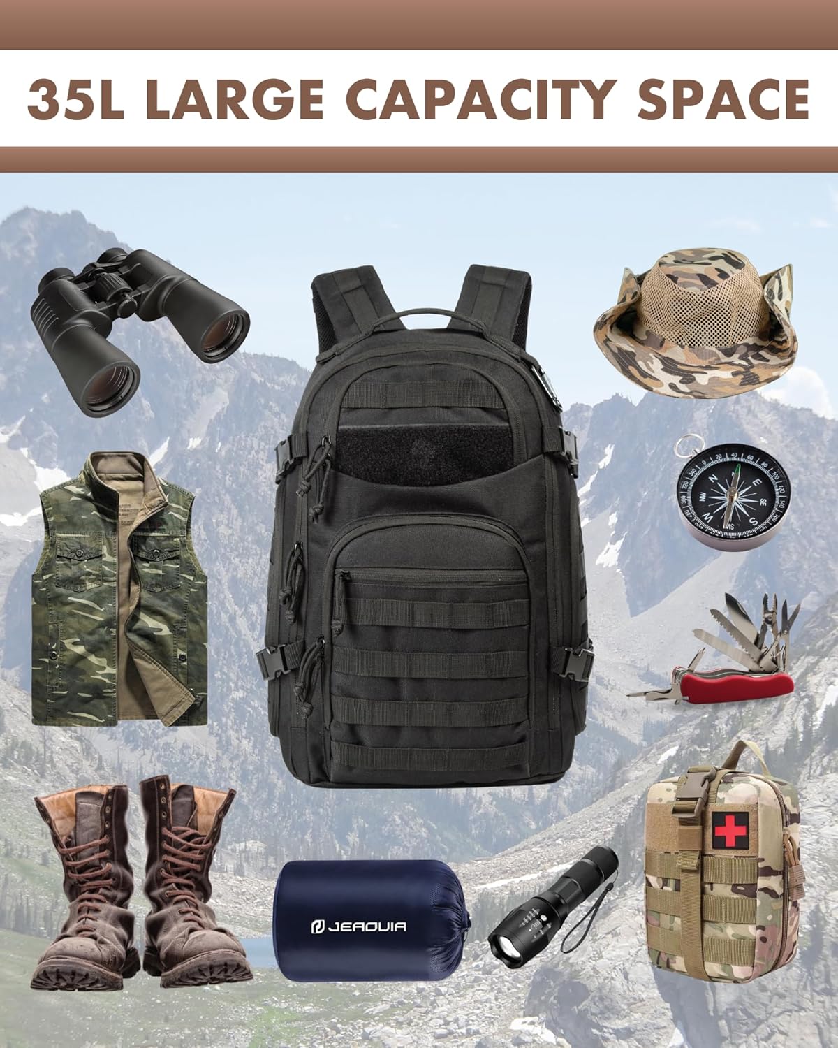 35L Outdoor Tactical Backpack mit Molle-System und Laptop-Aufbewahrung | Brehn