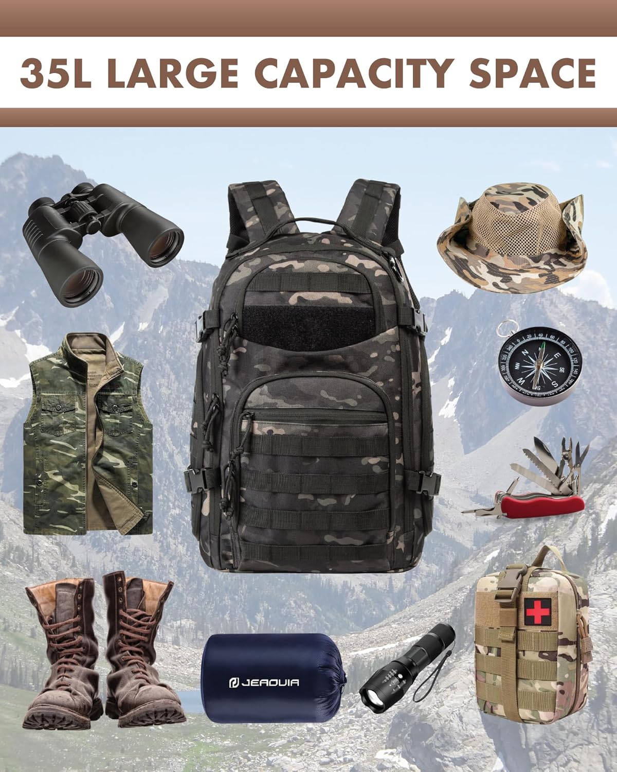 35L Outdoor Tactical Backpack mit Molle-System und Laptop-Aufbewahrung | Brehn
