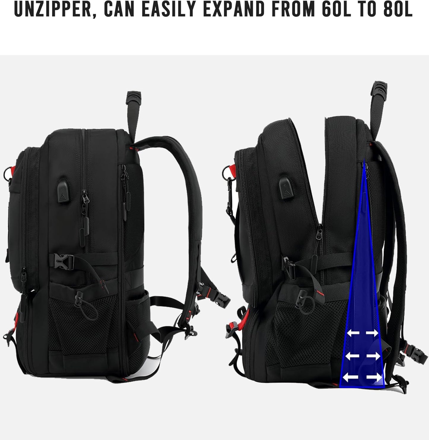 60L wasserdichter Reise-Laptop-Rucksack mit USB-Anschluss und Schuhfach | Brehn