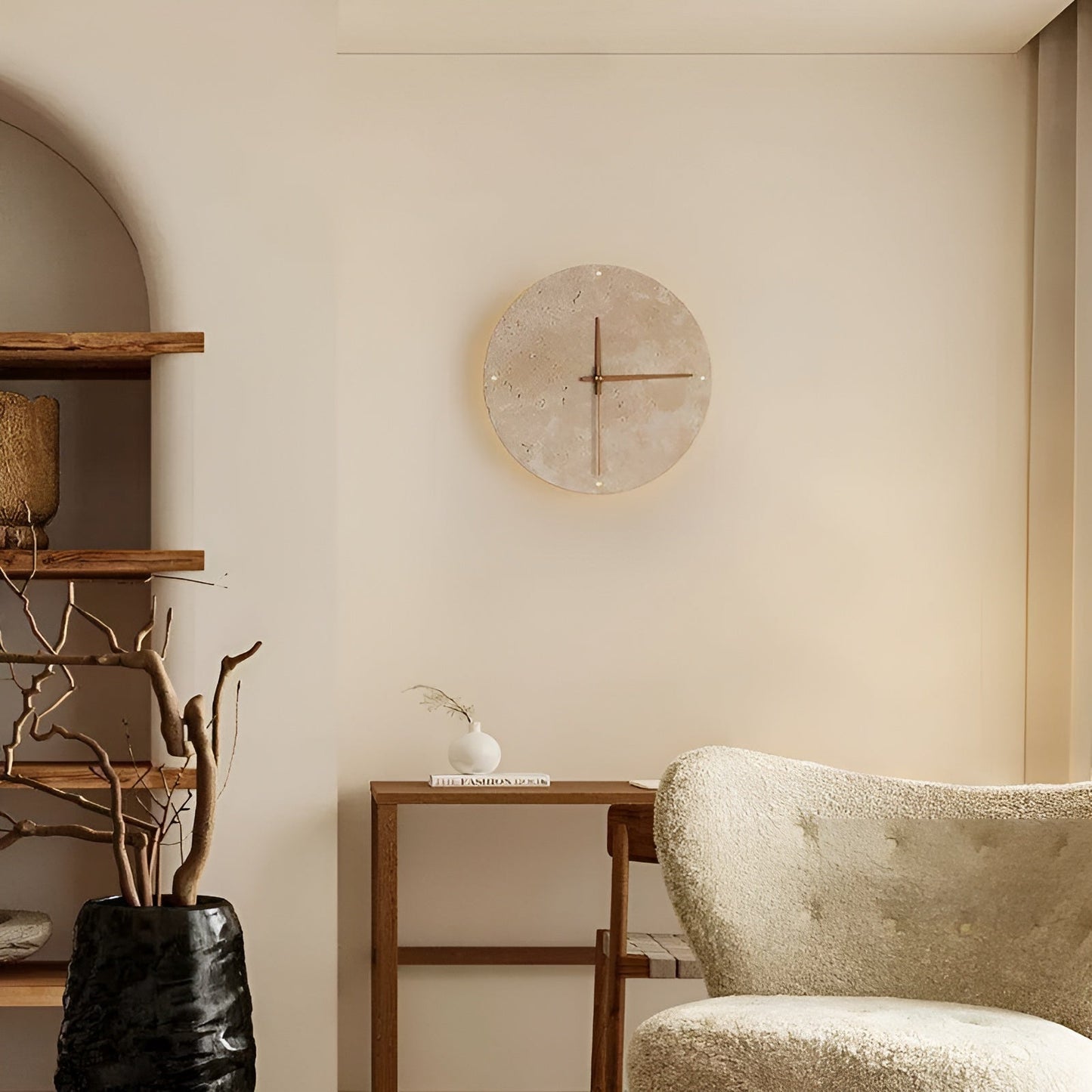 Travertin-Wanduhr mit LED-Beleuchtung – Minimalistisch & Dekorativ | Hochwertige Natursteinuhr