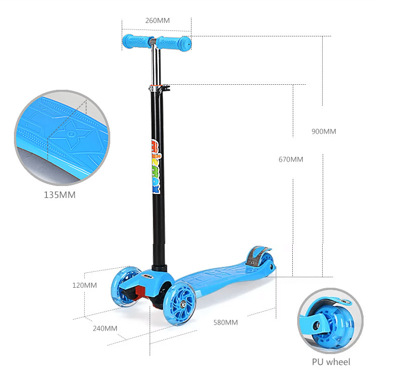 Roller 3 Räder mit LED-Licht (Blau oder Pink) | Brehn