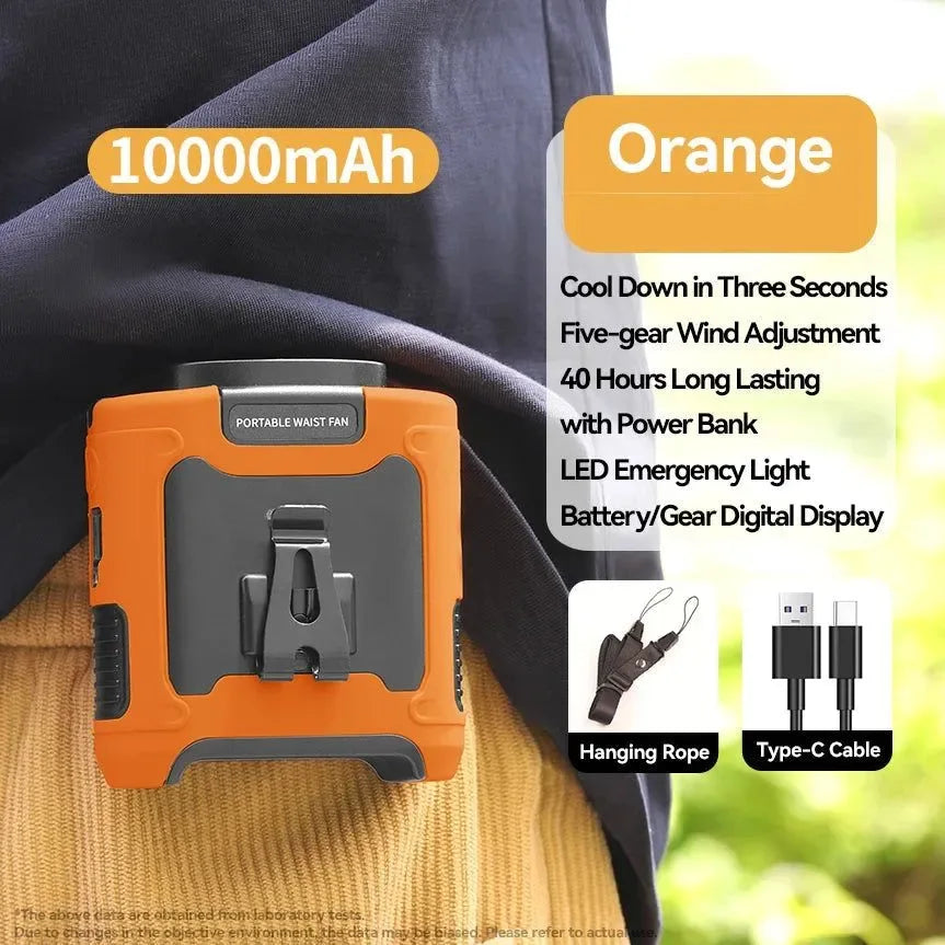 10000mAh Tragbarer Outdoor Taillenventilator – Hängender Hals & Starker Wind mit Powerbank & LED-Beleuchtung | Brehn