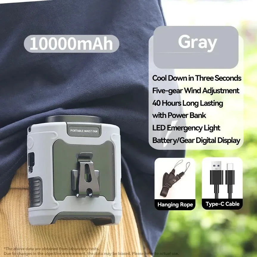 10000mAh Tragbarer Outdoor Taillenventilator – Hängender Hals & Starker Wind mit Powerbank & LED-Beleuchtung | Brehn