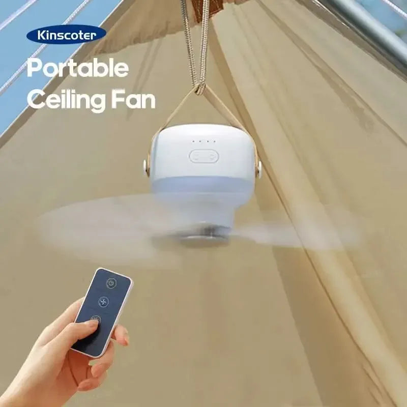 7200mAh Außen Camping Ventilator – Kabelloser Deckenventilator mit LED-Licht & Fernbedienung | Brehn
